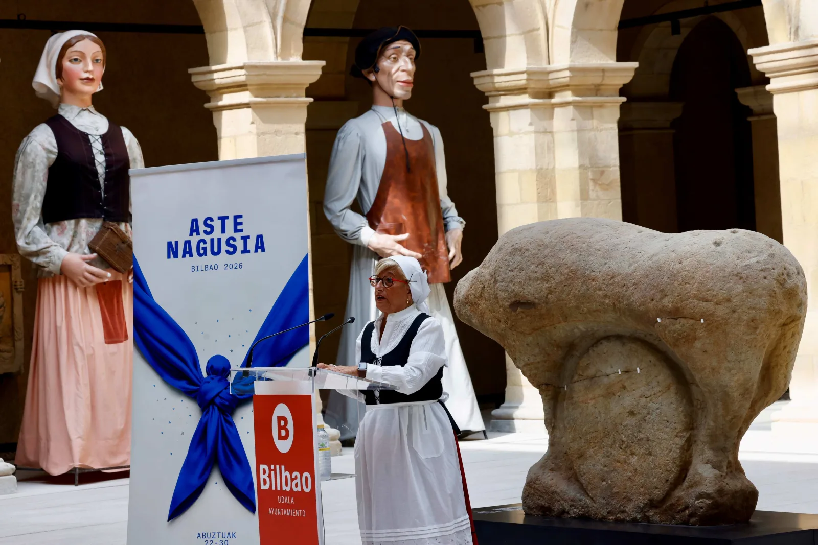 Una piedra de harri-jasotze expuesta durante la presentación del programa