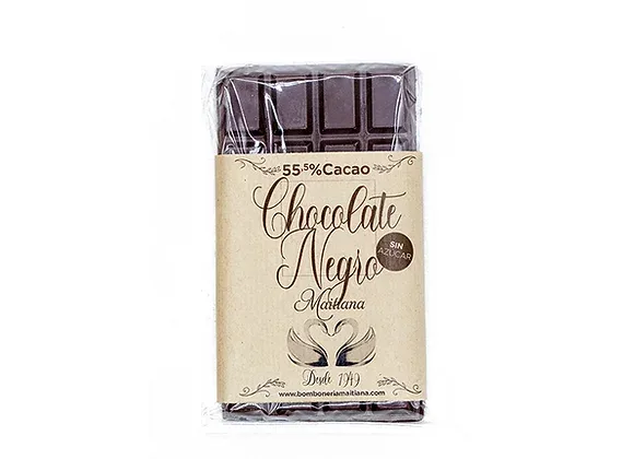 Tableta de Chocolate Negro 55,5% de cacao de Maitiana, sin azúcar, con el sello «Desde 1949»