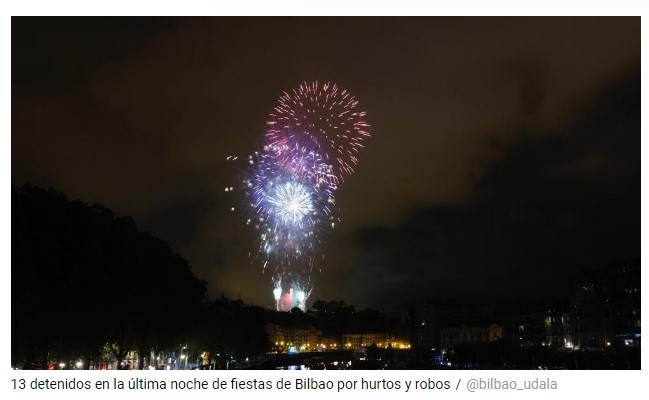Trece detenidos por robos y hurtos en la noche de este lunes en la Semana Grande de Bilbao